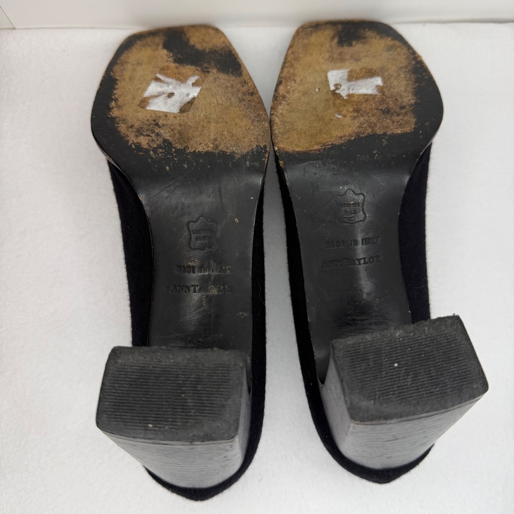 Vintage Ann Taylor Black Fabric Square Toe Block Heel Pumps Size 7 Made in Italy - Picture 11 of 12